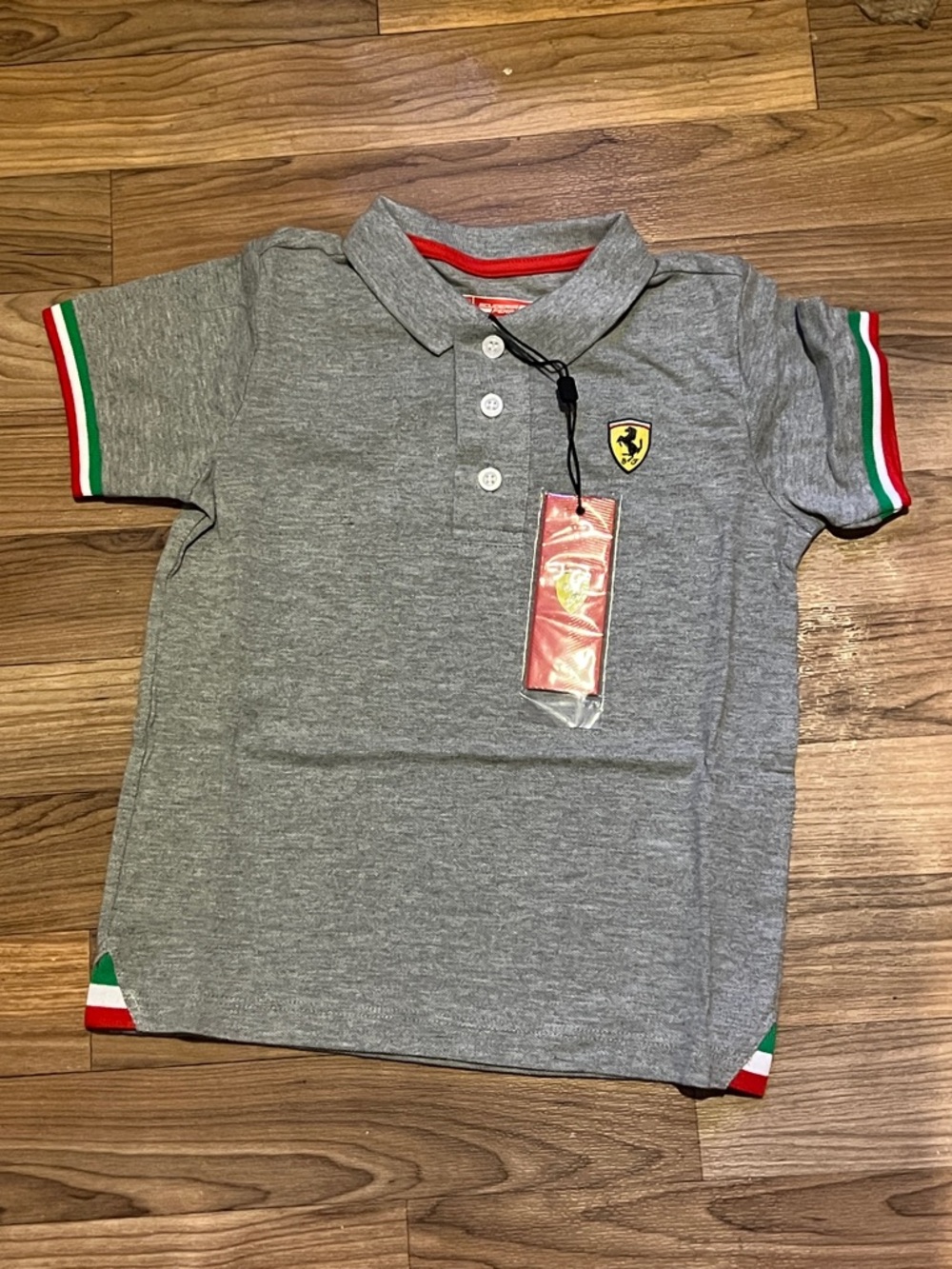 Ferrari Grey Kids Polo with Italian Trim and Shield Logo